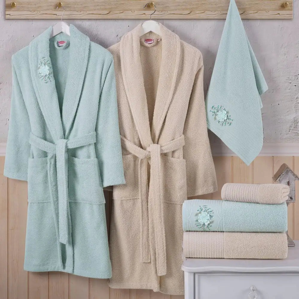 Hobby Line - Cotton Bathrobe Set - S. Green Cream.