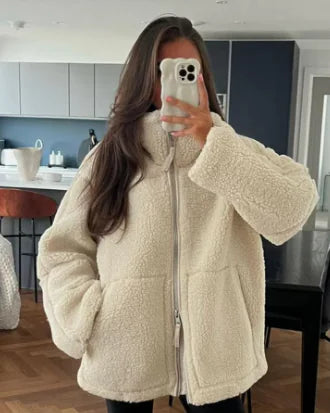 -Women's Lamb Wool Turtleneck Woolen Coat