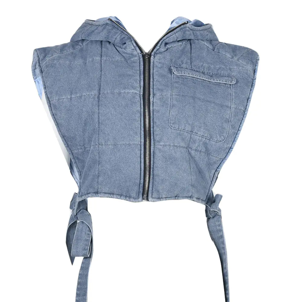 Hooded Denim Vest Jacket.