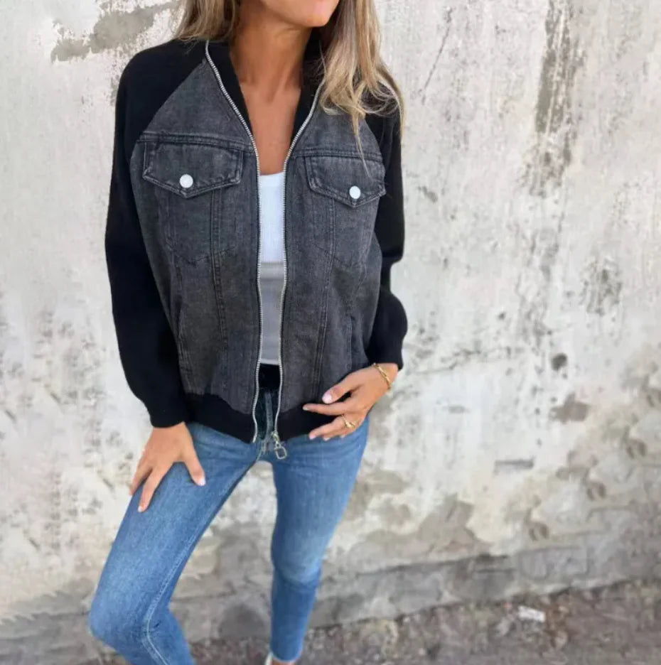 -Women's Casual Hooded Denim Patchwork Jacket