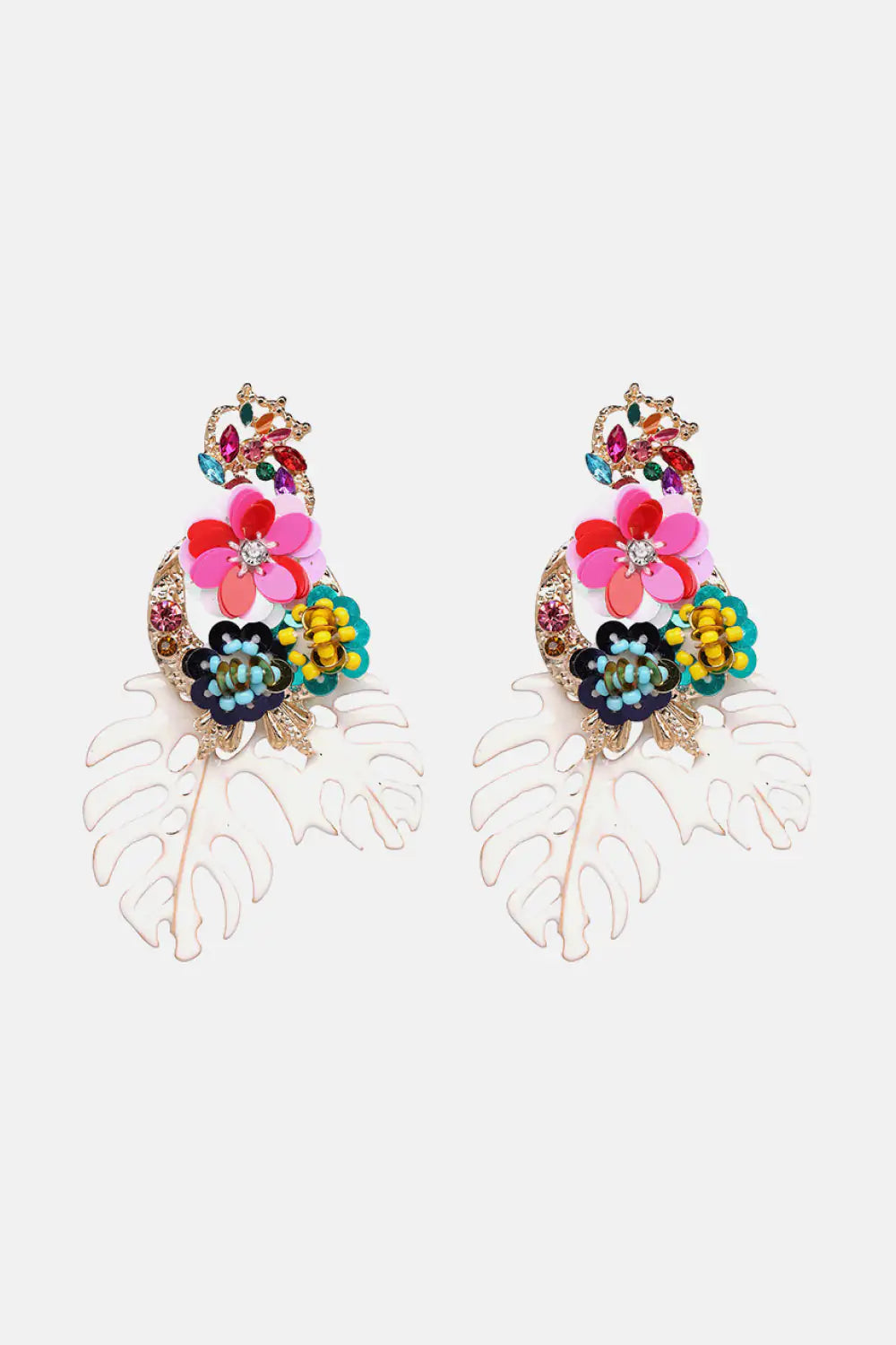 Leaf & Flower Shape Zinc Alloy Dangle Earrings.