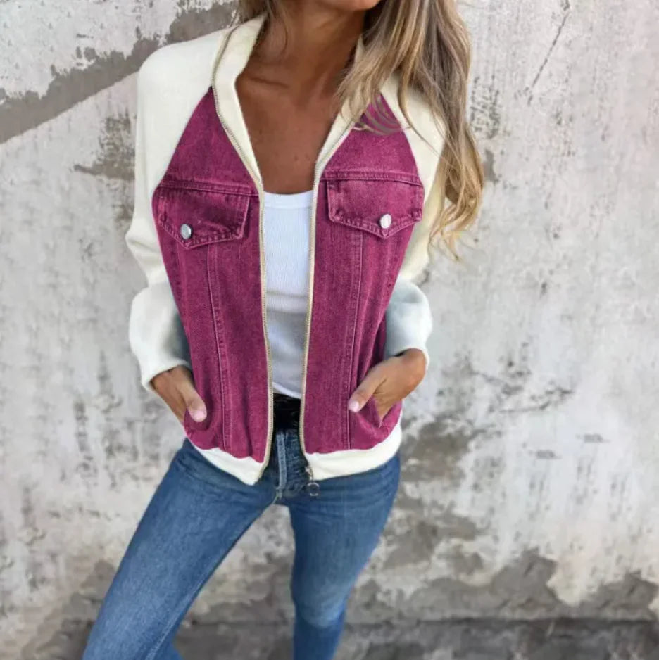 -Women's Casual Hooded Denim Patchwork Jacket