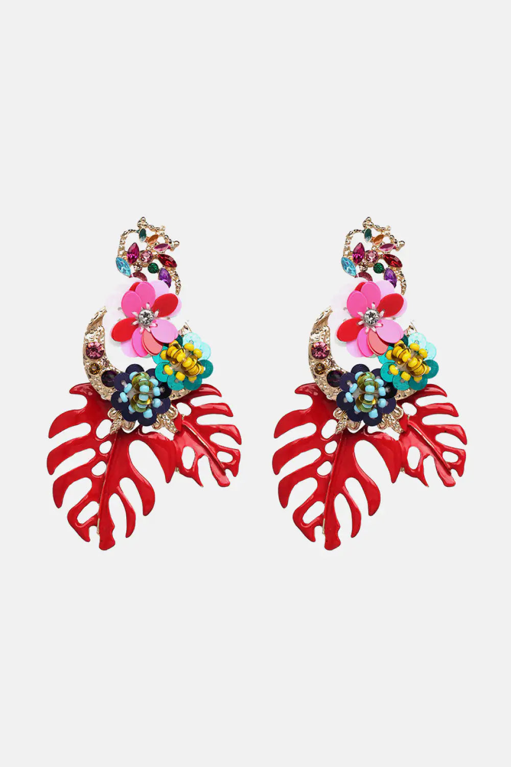 Leaf & Flower Shape Zinc Alloy Dangle Earrings.