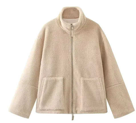 -Women's Lamb Wool Turtleneck Woolen Coat