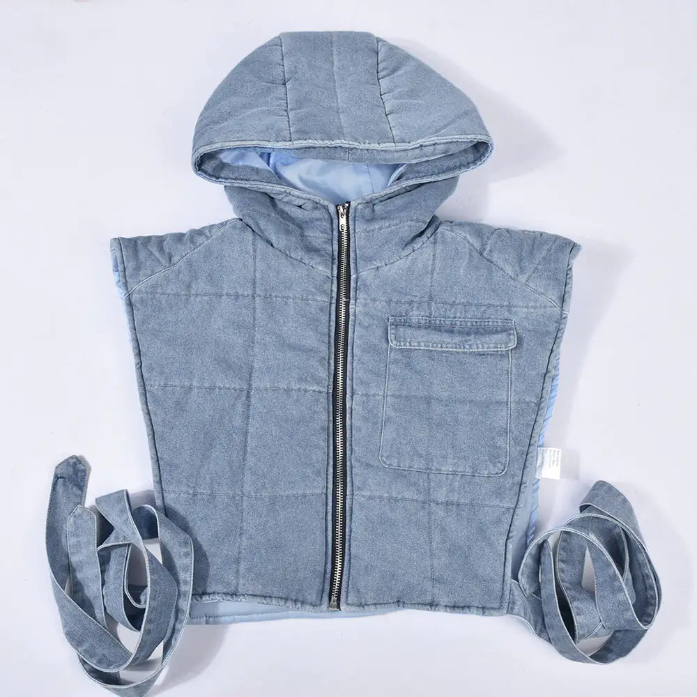 Hooded Denim Vest Jacket.