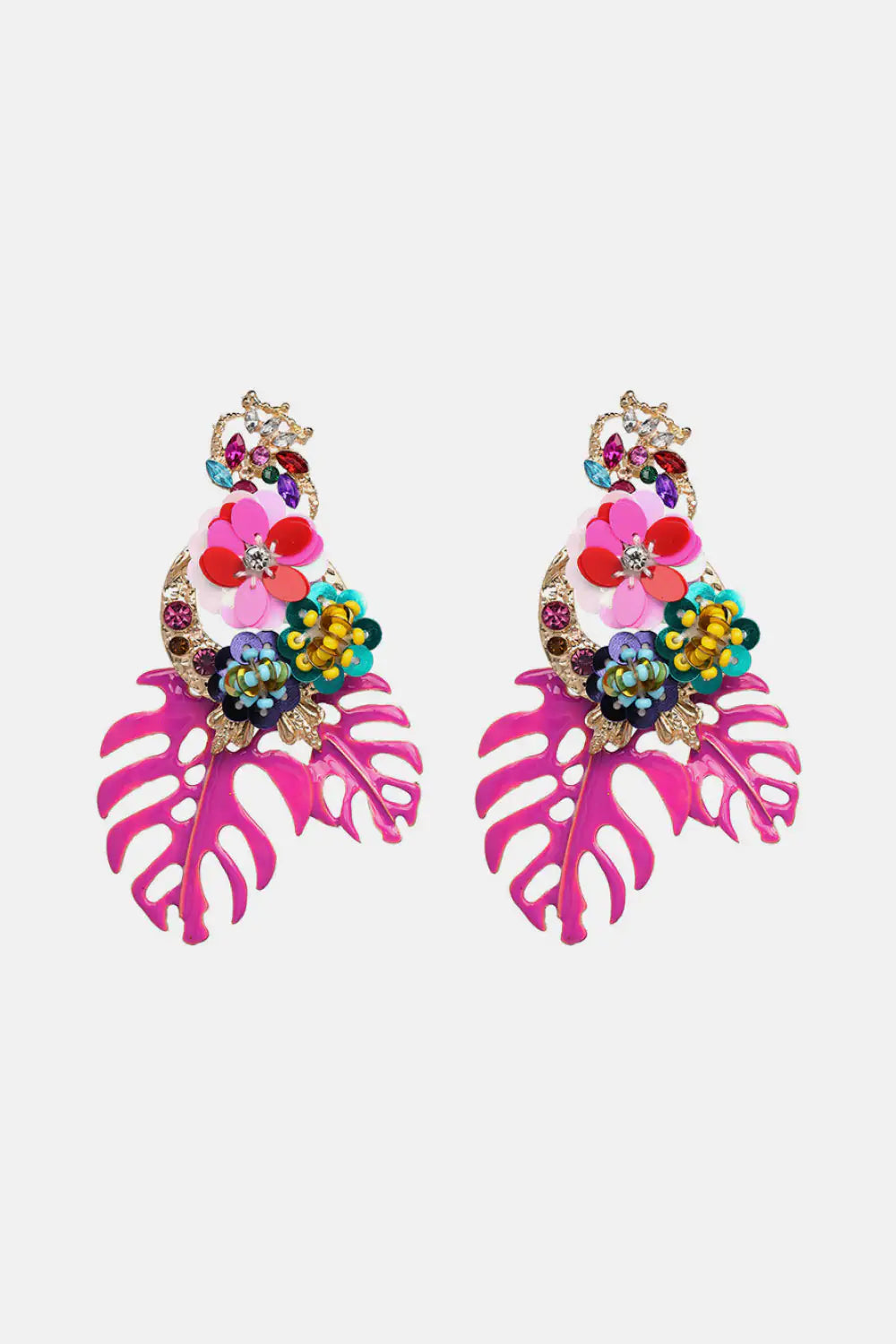 Leaf & Flower Shape Zinc Alloy Dangle Earrings.