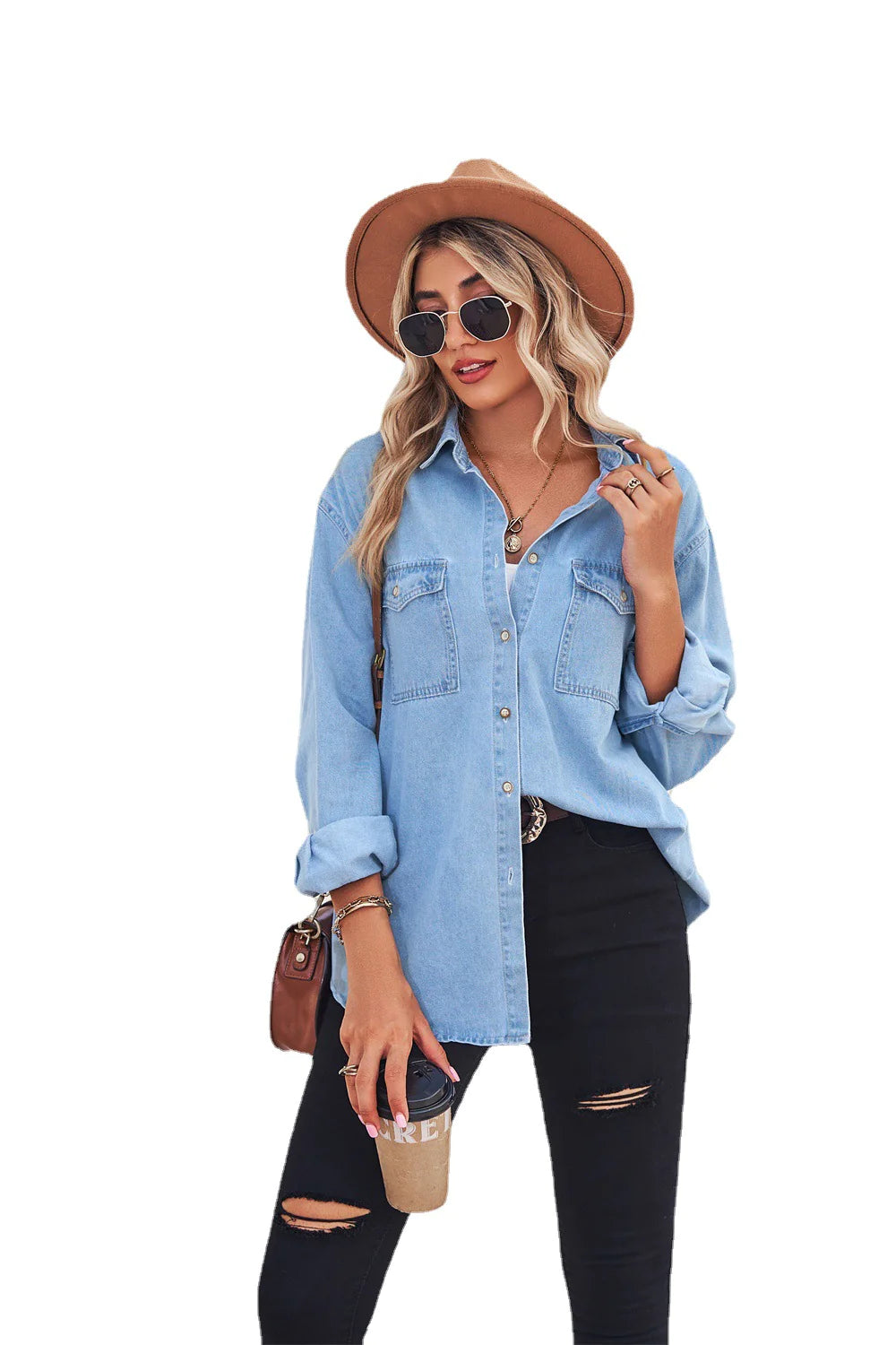 -Chic Slim Fit Denim Shirt for Effortless Elegance