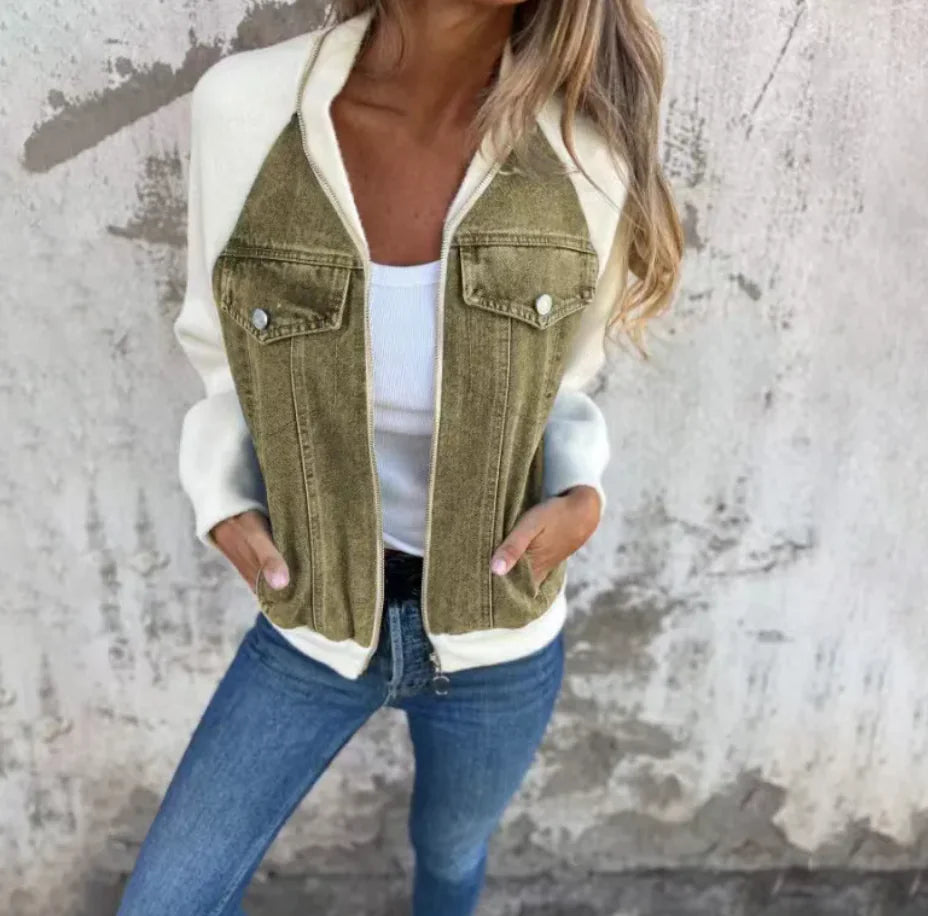 -Women's Casual Hooded Denim Patchwork Jacket