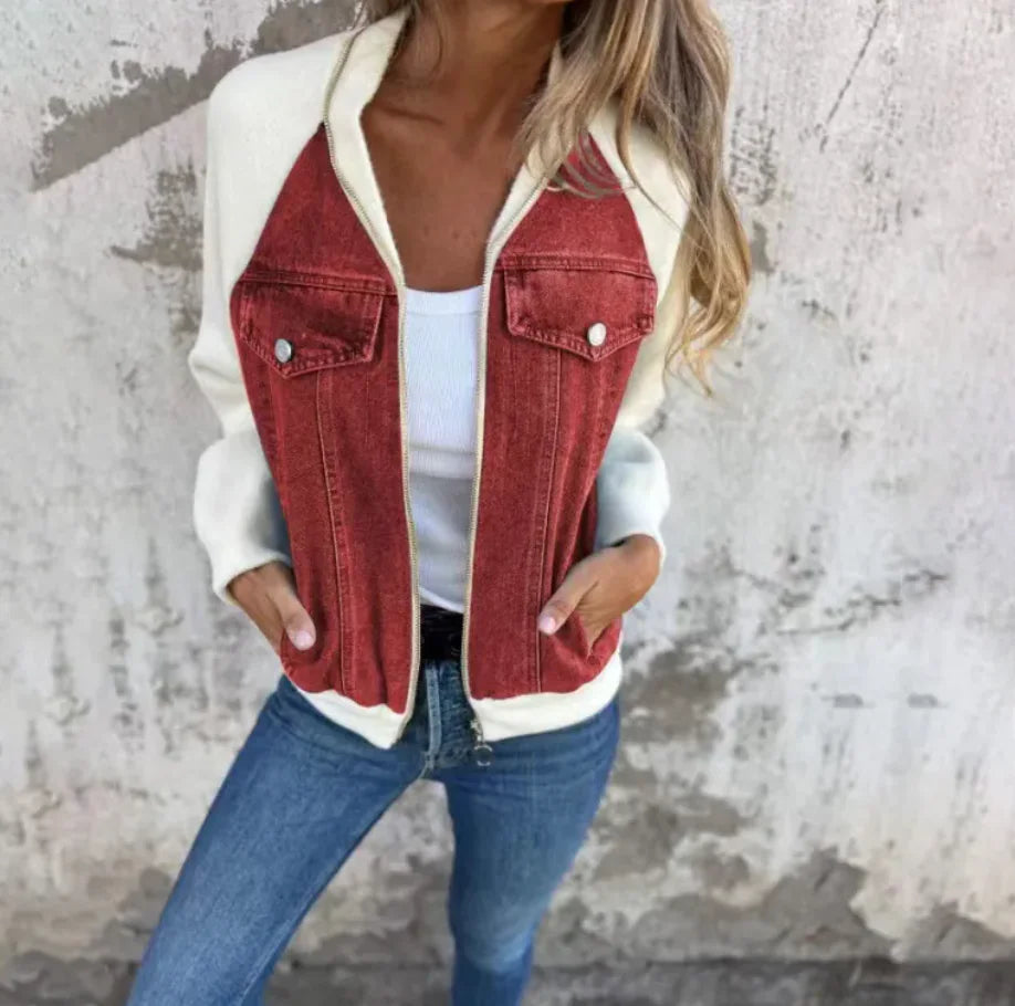 -Women's Casual Hooded Denim Patchwork Jacket