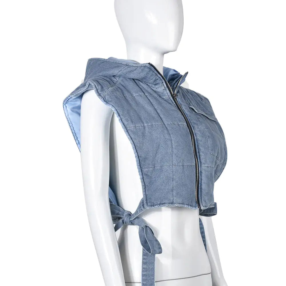 Hooded Denim Vest Jacket.