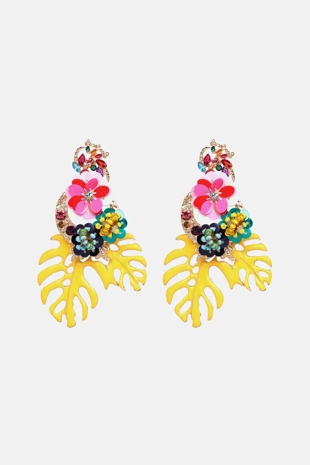 Leaf & Flower Shape Zinc Alloy Dangle Earrings.