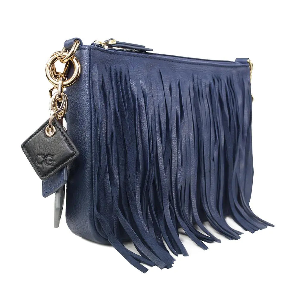 -Willow Fringe Leather Handbag -Sapphire