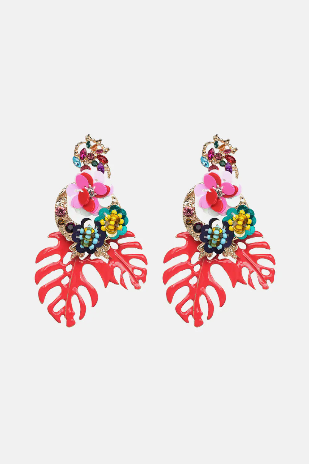 Leaf & Flower Shape Zinc Alloy Dangle Earrings.