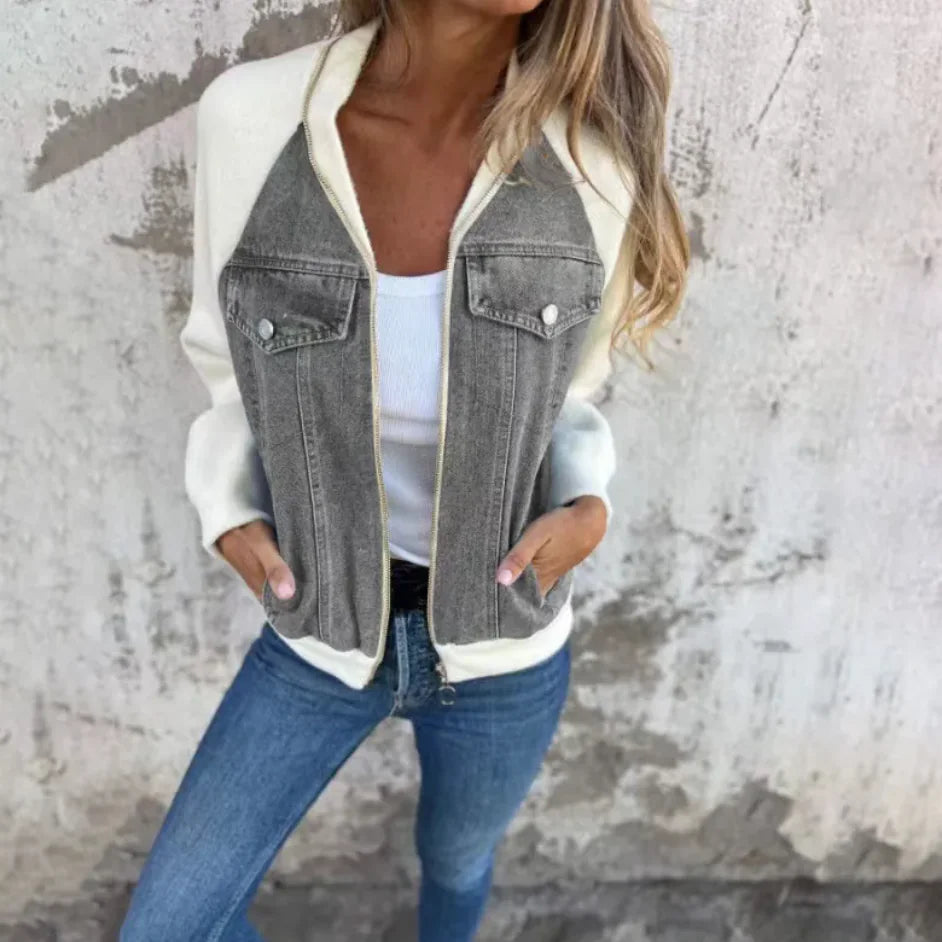 -Women's Casual Hooded Denim Patchwork Jacket