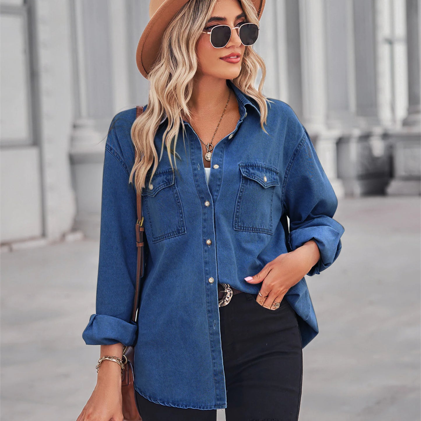 -Chic Slim Fit Denim Shirt for Effortless Elegance