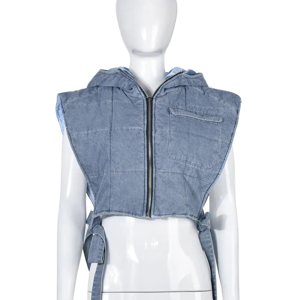 Hooded Denim Vest Jacket.