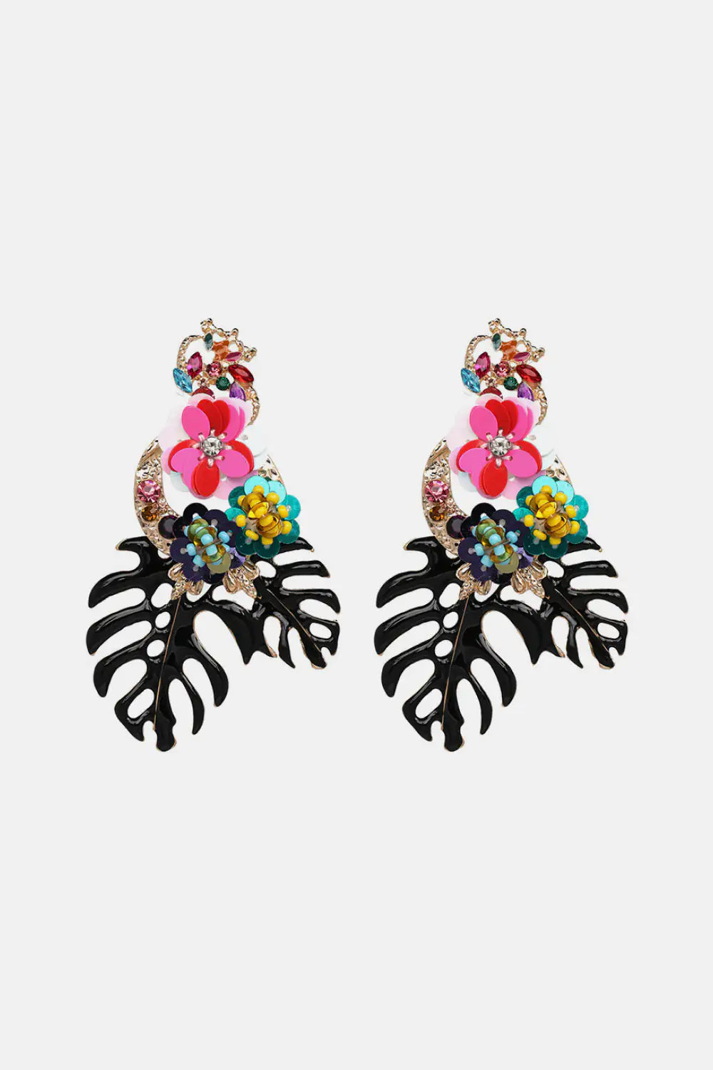 Leaf & Flower Shape Zinc Alloy Dangle Earrings.