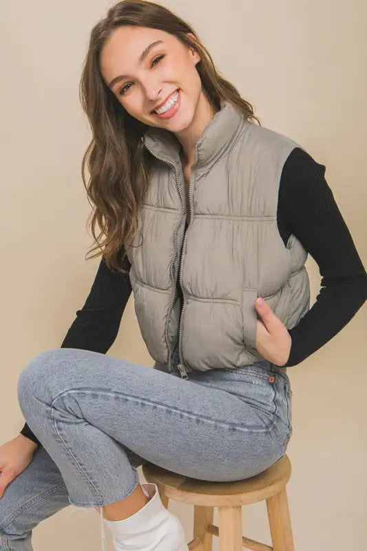 High Neck Puffer Vest.