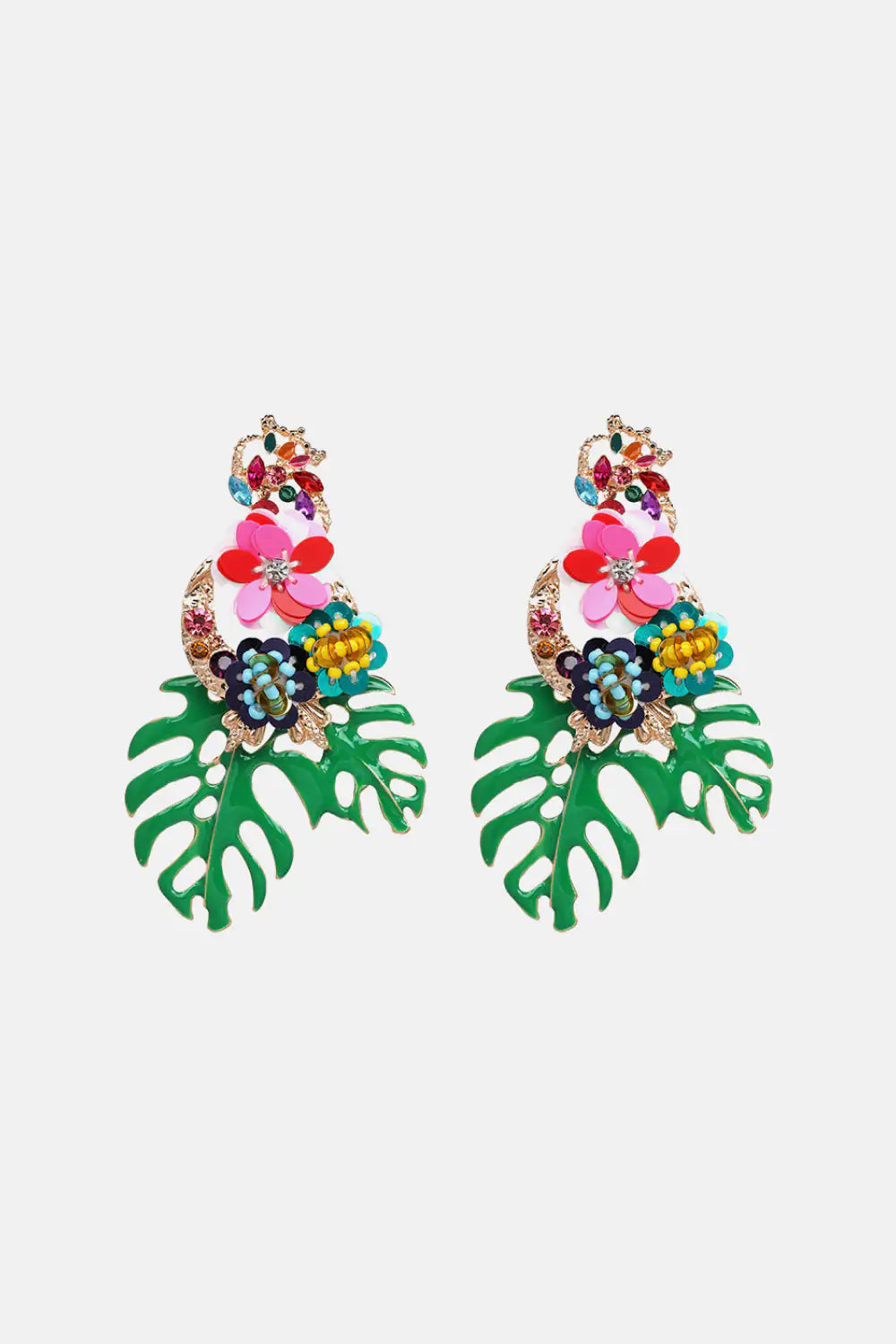 Leaf & Flower Shape Zinc Alloy Dangle Earrings.