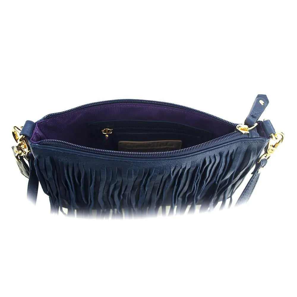 -Willow Fringe Leather Handbag -Sapphire