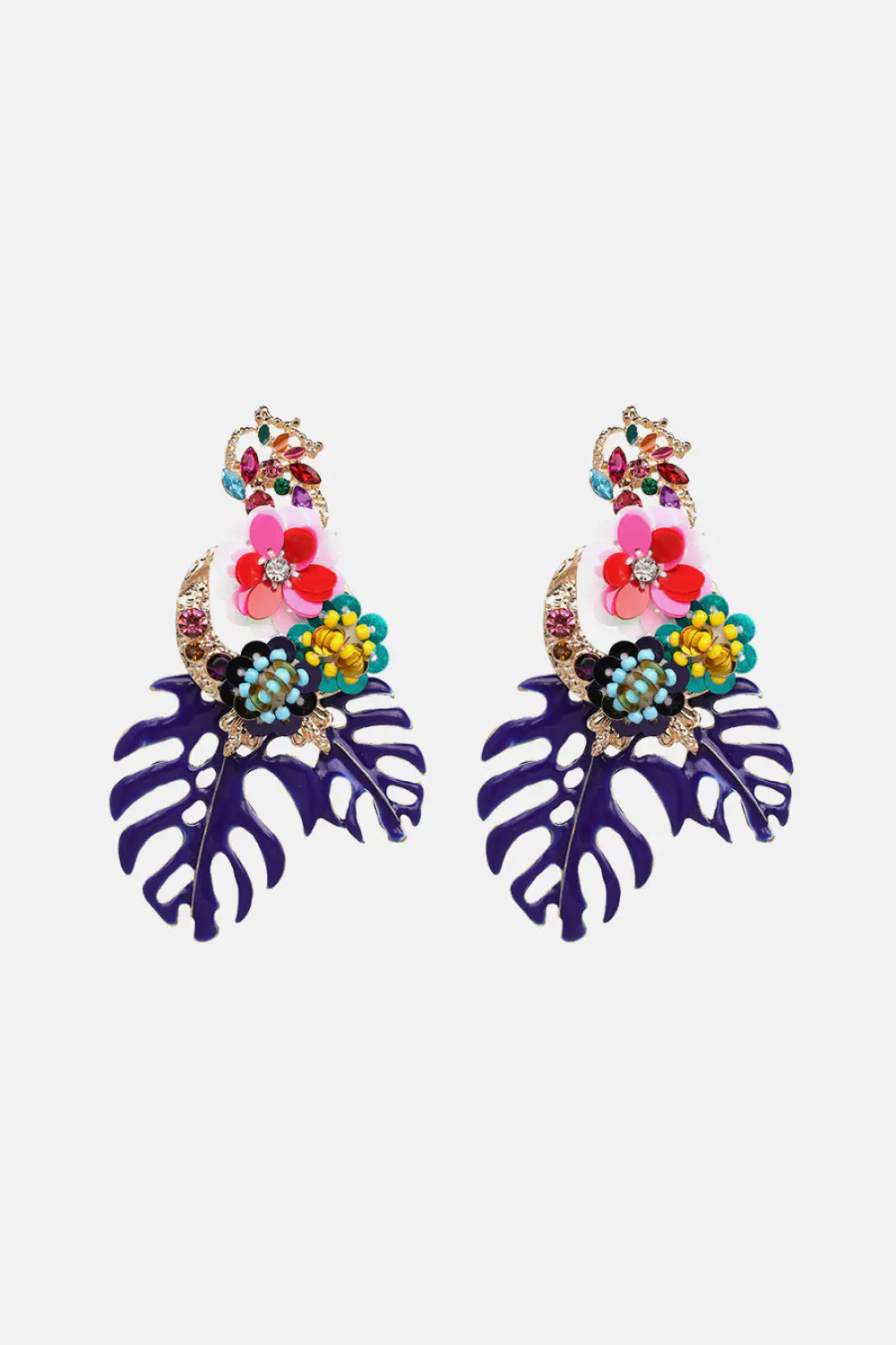 Leaf & Flower Shape Zinc Alloy Dangle Earrings.