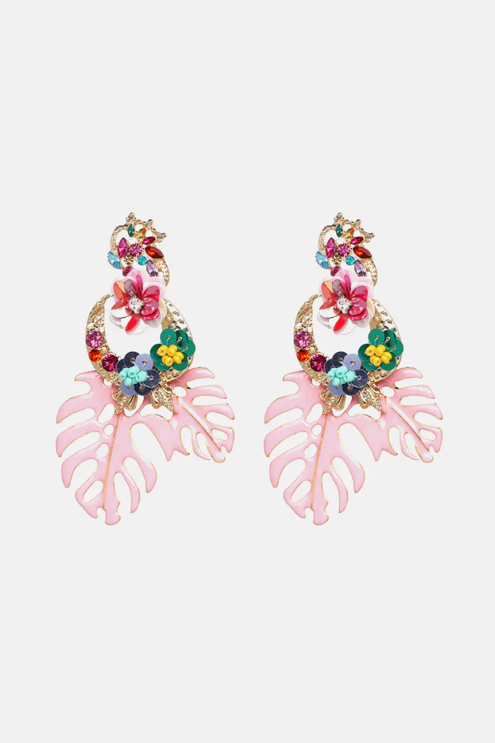 Leaf & Flower Shape Zinc Alloy Dangle Earrings.